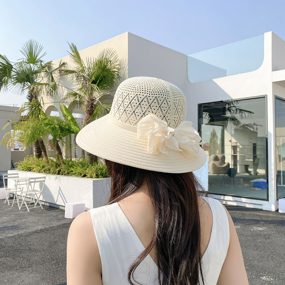 Sombrero de paja con ventilación para mujer, sombrero de paja con visera para senderismo, Accesorios de playa: Marfíl