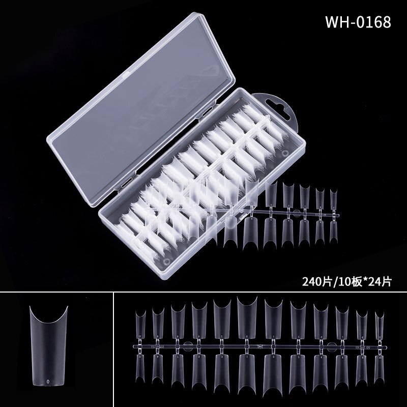 240 spidser/æske akryl falske neglespidser øve neglekapsler kunstige negle blød gel fulddækkende neglespidser manicure værktøj: 10