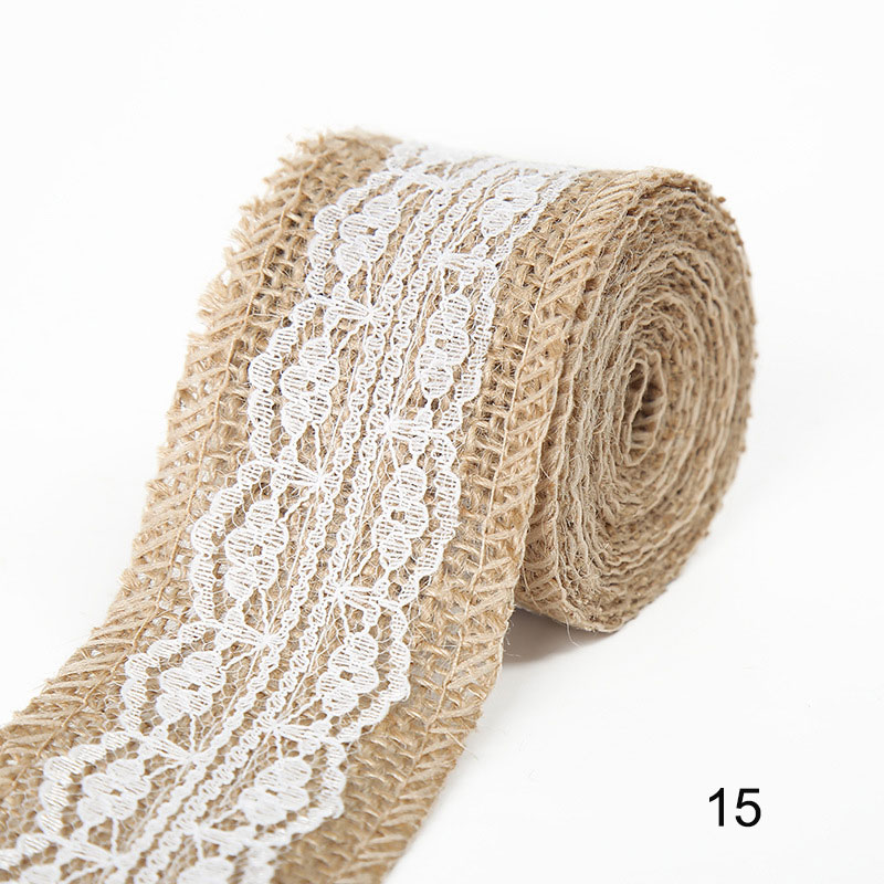 2M/Roll Natuurlijke Jute Grof Linnen Lint Wit Kant Bruiloft Verjaardag Kerst Decoratie Diy Ambachten Retro Verpakking lint