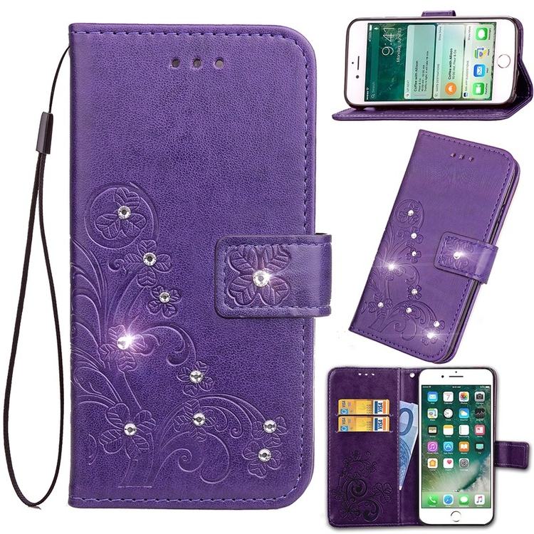 Sunjolly Case voor Cubot X18 Plus Lanyard Gras Rhinestone Flip Wallet Telefoon Cover coque voor Cubot X18 Plus X 18 plus Case Cover: Purple for X18 Plus