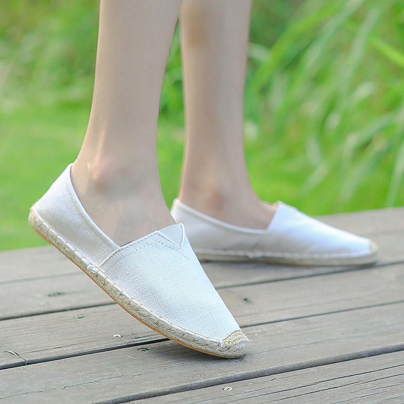Scarpe da donna in lino da cucire Mocassini slip on Scarpe casual Espadrillas da uomo Scarpe basse in tela di canapa Calzature da guida per pescatore taglie forti