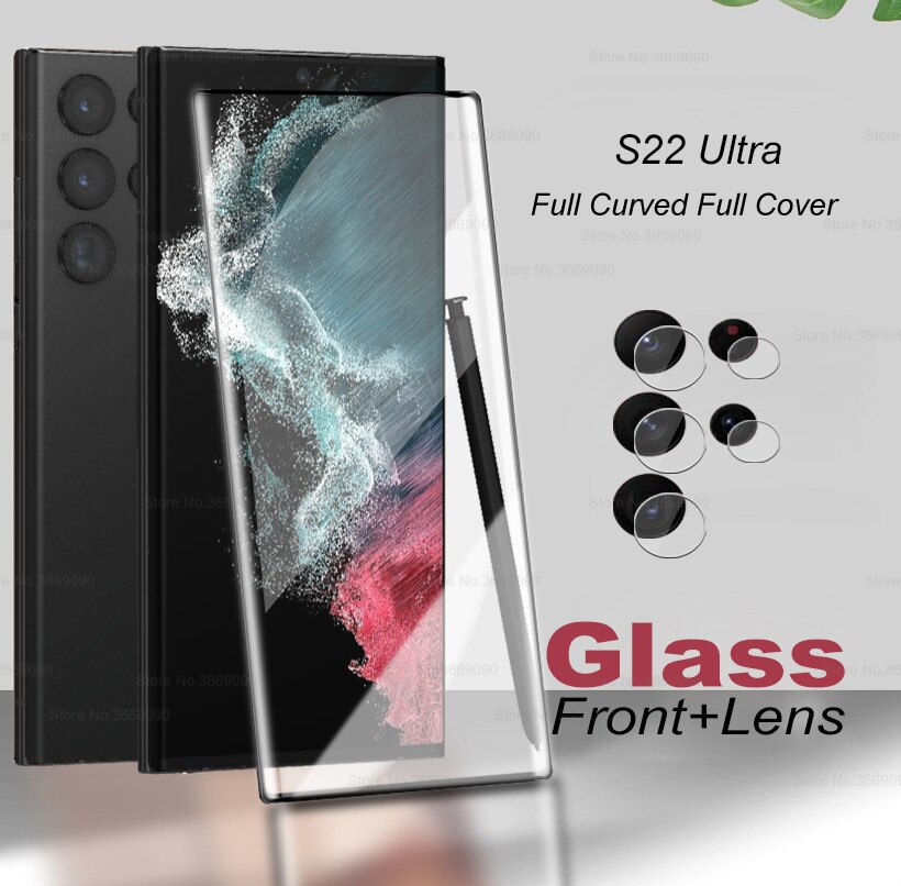 S22 ultra-glas-vollbild-displayschutzfolien aus gehärtetem glas für samsung galaxy  s 22 s22 ultra und  s22 plus 5g inklusive kamera-linsenabdeckungen