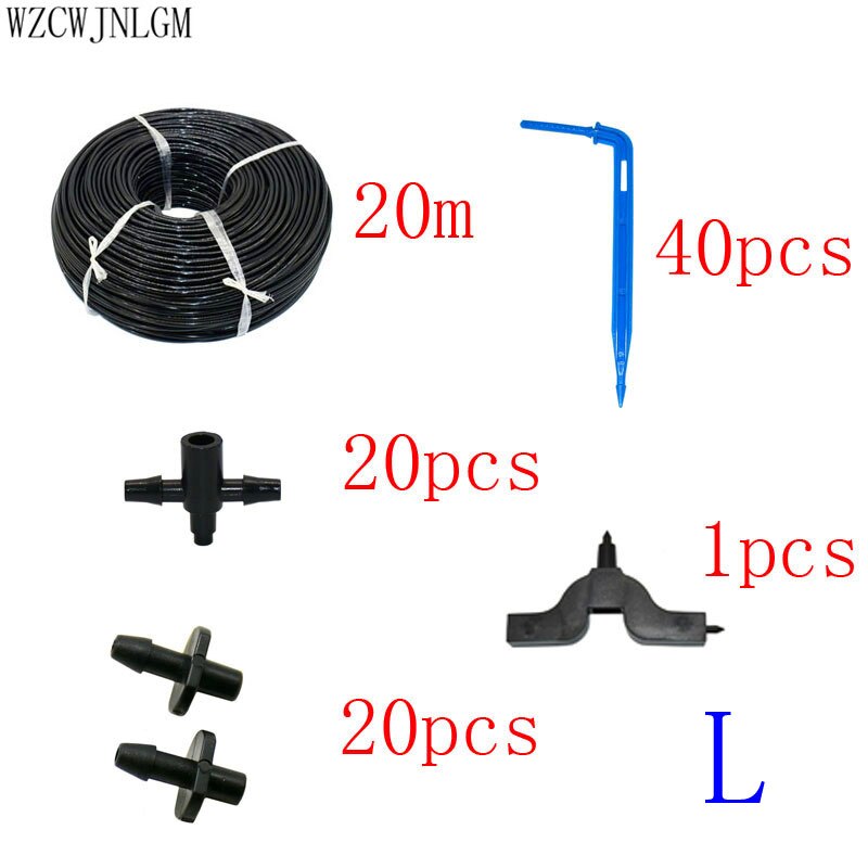 20M 3 / 5mm hose drip arrow automatic watering 2 to 4 way curved dripper micro drip irrigation system 1 set: L