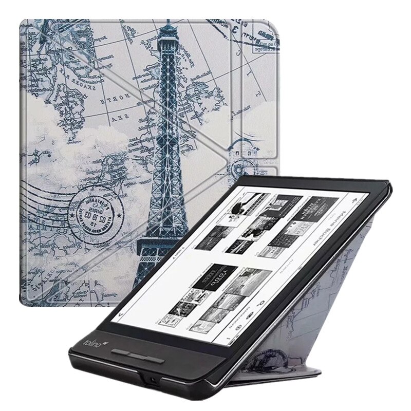 Case Voor Alle 7 "Kobo Libra H2O Ebooks Pu Lederen Multi-Angle Stand Cover Voor tolino Vision 5 Auto Sleep/Wake + Stylus: Retro tower