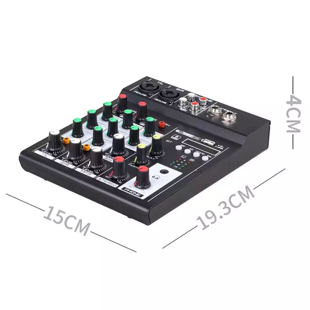 Mic 2U Portable 4 channel MP3 playback BT console Digital audio mixer Built-in reverb effect 3-band EQ DC 5-12V power supply