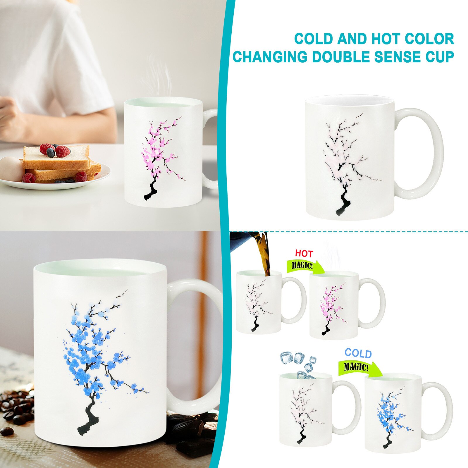Saintgace Thermal Color Change Coffee Cups Flowers pattern office Couple Ceramic Tea Coffee cups & mugs Drinkware tazas: C