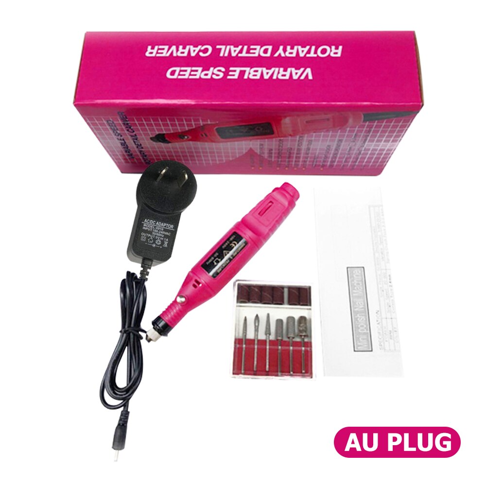 1 sæt elektrisk negleboremaskine pen til manicure pedicure tips polering slibning neglebor bits negle gel mill kit: Rødt au-stik