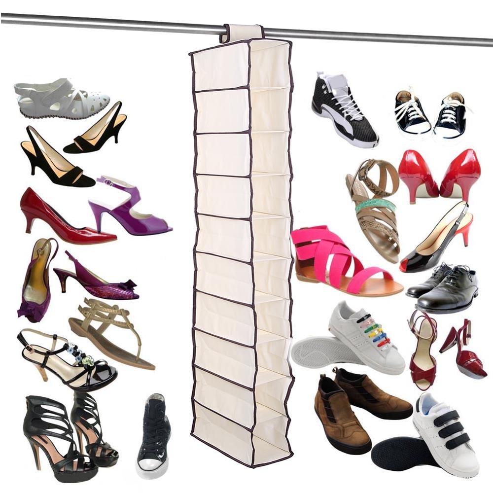 Over Door Shoe Rack Organizer 24 Pocket Hanging Shoe Rack Fabric Closet Shoe Organizer Storage Bag Space Saver Convenient Holder: 10Grid Beige