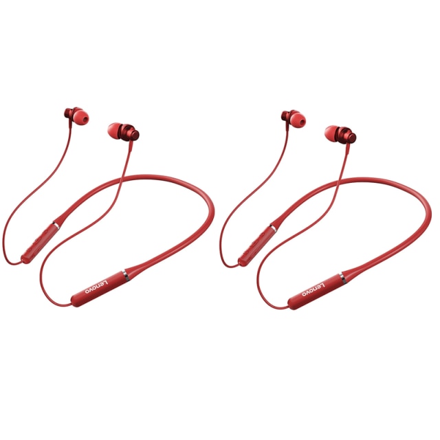 Original Lenovo wireless headset HE05 Bluetooth-compatible 5.0 Earphone Neckband Наушники Noise Cancelling Mic Waterproof stereo: red 2pcs