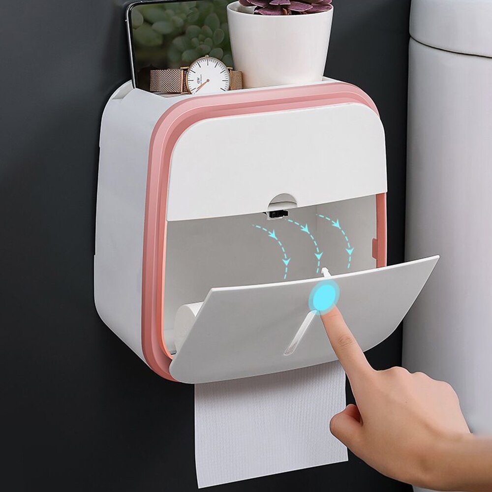 Tissue Box Storage Tissue Box Cover Toilet Tissue Box Toilet Toilet Paper Rack Wall-mounted Pumping Box Perforated Tissue Rack: pink