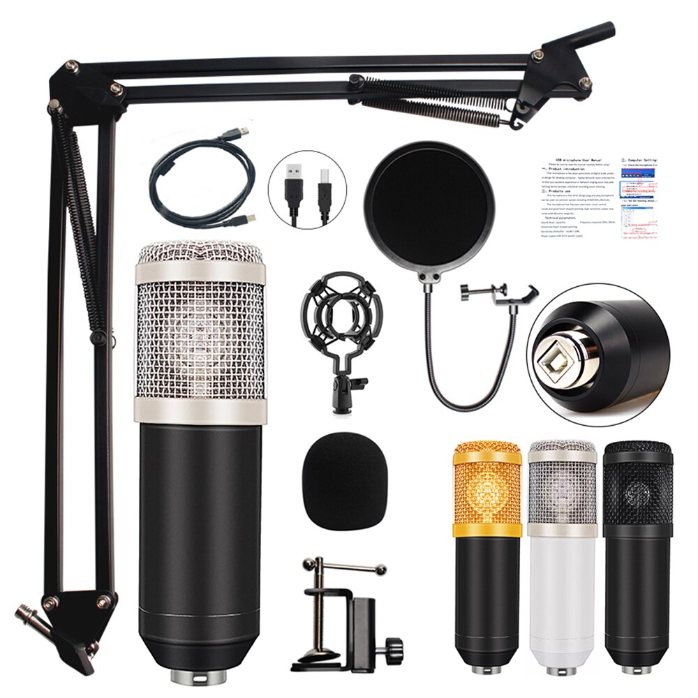 Kit microfono a condensatore USB BM800 per microfono per Computer Karaoke per registrazione in Studio audio BM 800 PC Microfone Gamer: Sliver