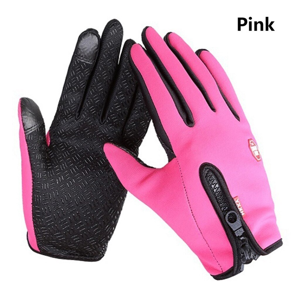 Uomo Inverno Guanti di Tocco Dello Schermo a prova di Pioggia Da Sci Della Signora Impermeabile Caldo di Modo Antivento Equitazione Guanti Sportivi Delle Donne Della Chiusura Lampo: Ordinary-Pink / M