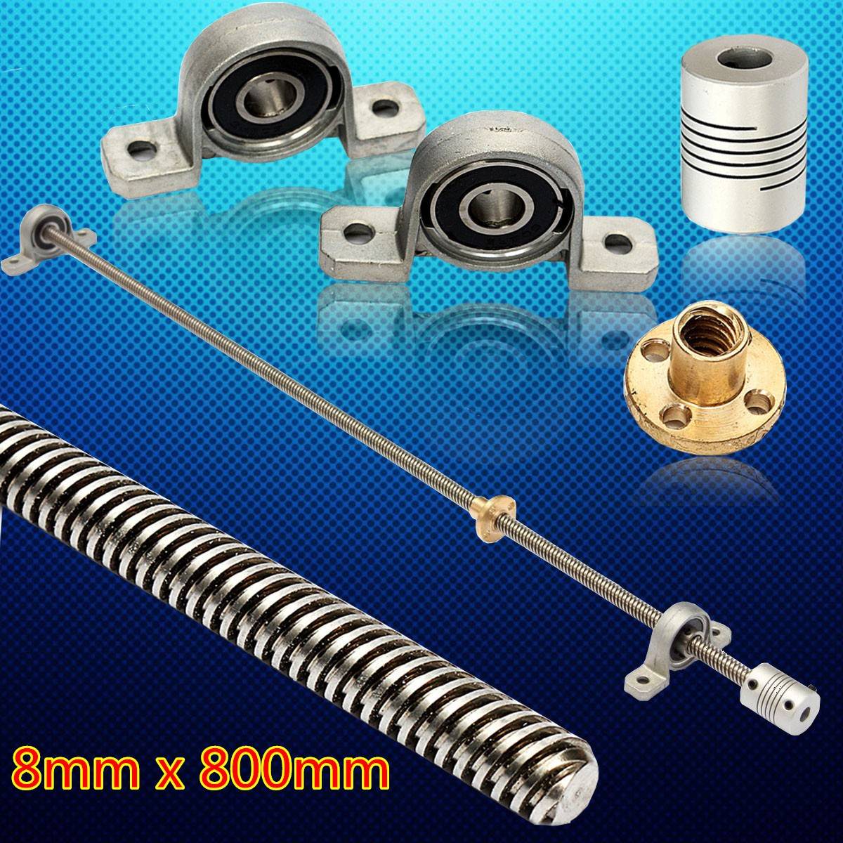 3D Printer T8 Trapezoidal Lead Screw Rod W/ Nut Coupling Shaft Bearing Mount Set