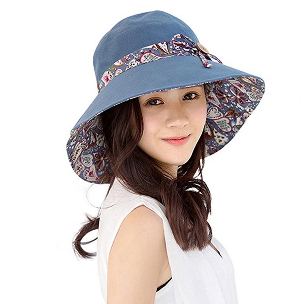 80% Hat Foldable Breathable Wide Brim Sun Protection Cotton Reversible Foldable Cap for Summer