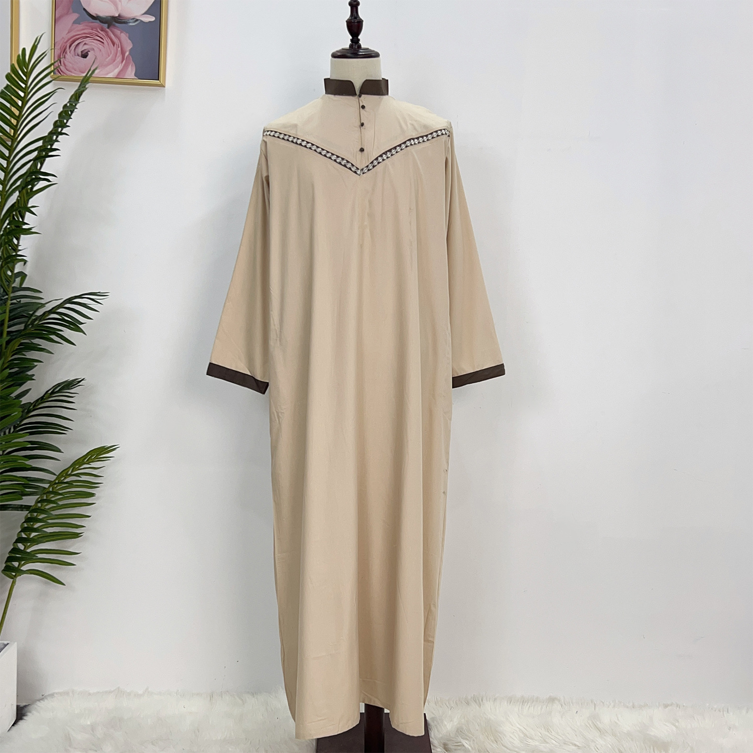 Moslim Abaya voor Mannen Lange Gewaad Saudi Arabische Kaftan Mannelijke Jubba Thobe Marokkaanse Caftan Jurk Eid Ramadan Thobe Islamitische Kleding: 52 / Bruin