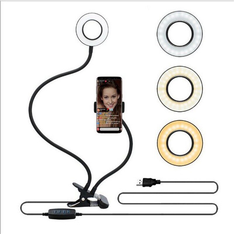 3 Modes Led Ring Licht Usb Interface Helderheid Verstelbare Vullen Licht Schoonheid Lamp Op-Camera Video Lichten Live Schoonheid lamp: WHITE