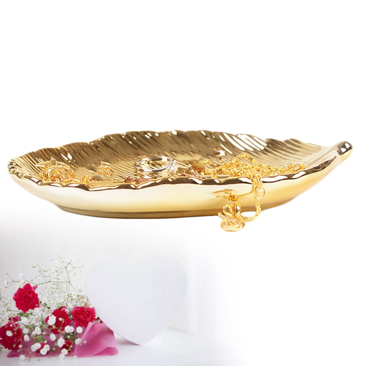 2 pz Vassoio di Gioielli Foglia D'oro in Ceramica Fatti A Mano Della Decorazione Della Casa Della Collana dell'organizzatore Dei Monili del Piatto per Vestirsi Tavolo Del desktop