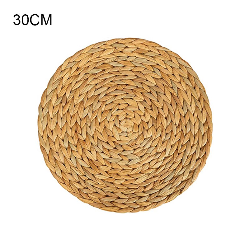 Natural Table Mat Handmade Water Hyacinth Woven Placemat Round Braided Mat Heat Resistant Insulation Anti-Skidding Pad: 30cm