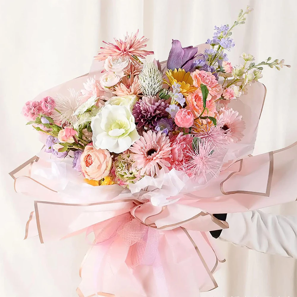 Gold Edge Flower Bouquet Wrapping Paper Korean Style Waterproof Floral Wrapping Packing for Wedding Birthday Florist Supply