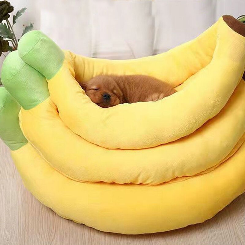 Cama con forma de plátano para mascotas, cojín suave de felpa, cálido y duradero, cesta portátil para mascotas, perrera, accesorios para gatos