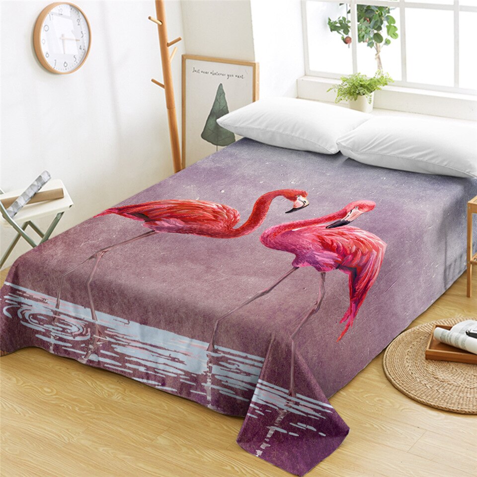 BeddingOutlet, Sábana plana de flamencos 3D, Sábana de cama de pájaro, colchas de pelo rosa con estampado de Reina Tropical para niñas, sabanas, triangulación de envíos: 2 / Full 213cmx244cm