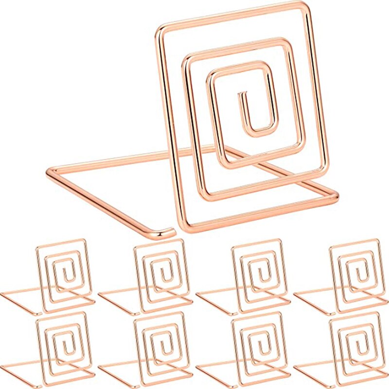 5 Pieces Wire Place Card Holder Metal Card Holder Stand Wedding Name Place Holder for Weddings Dinner Parties Food Signs: Square Rose Gold
