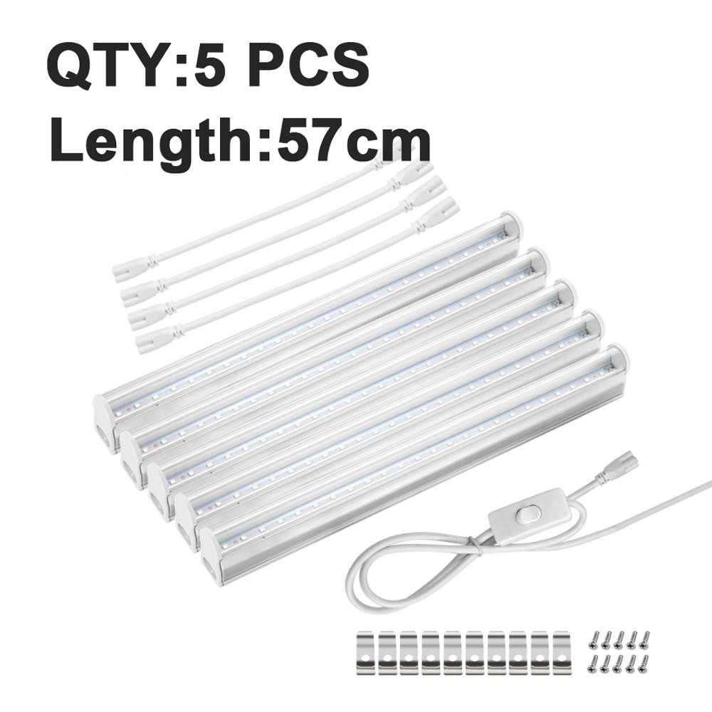 Komplett sett vokselys ledet fullspekter bar  t5 -rørs lampe plantas dyrkingslys til planter jardin drivhus hydroponics: 5 stk 10w 57cm / oss støpsel