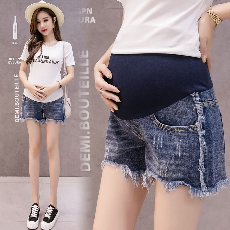 Maternity Capri-pants Summer Wear Fashionable Maternity Jeans Short Pants Cotton High Waist Pocket Pregnant Women Clothes 1066