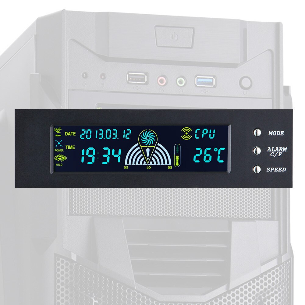 5.25 Inch PC Bracket 3 Pin Temperature Display Durable Computer Cooling LCD Front Panel Adjust Fan Speed Controller