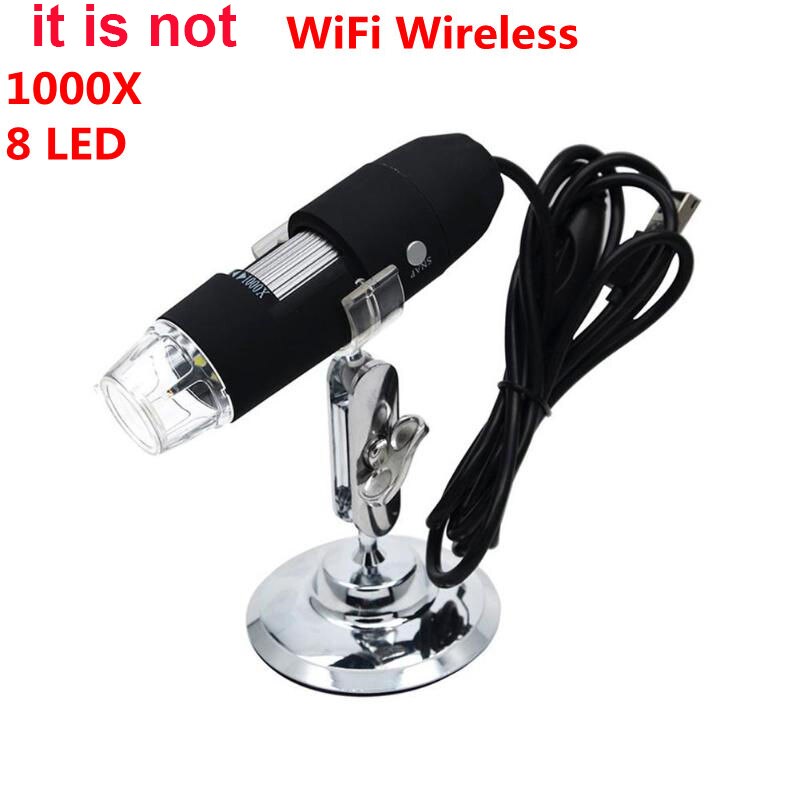 2mp hd microscópio digital lupa wifi sem fio 8 led 500x câmera de vídeo elétrica com base suporte para ios android: 1000X