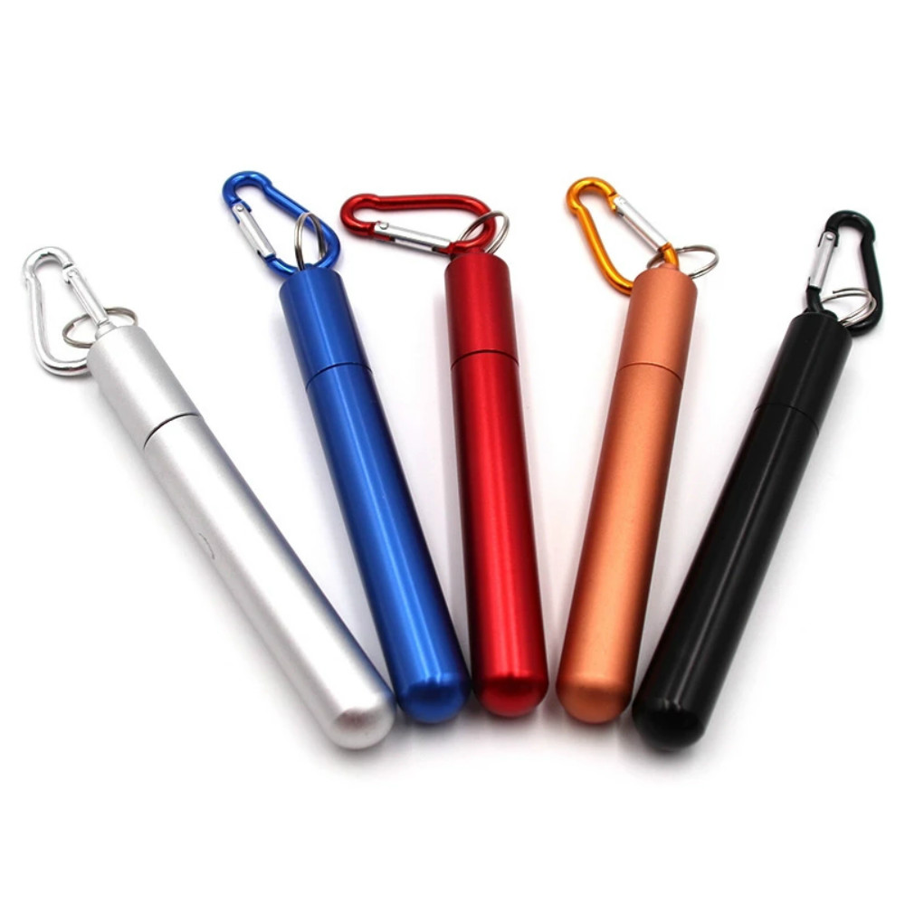 Paille télescopique en acier inoxydable, pliable et réutilisable, Portable, avec étui et brosse pour voyage en plein air