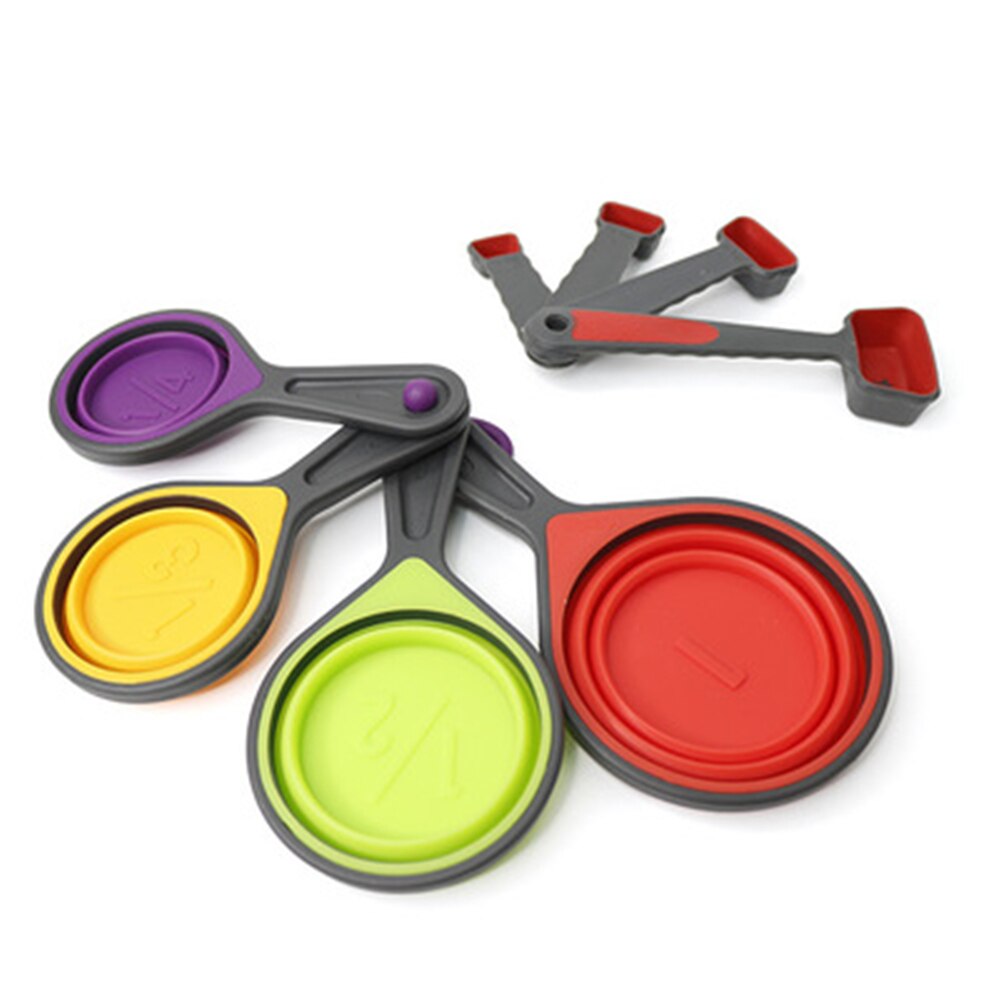 Travel Silicone Measuring Cups and Measuring Spoons Set Collapsible Measuring Cup Portable Measuring Tool