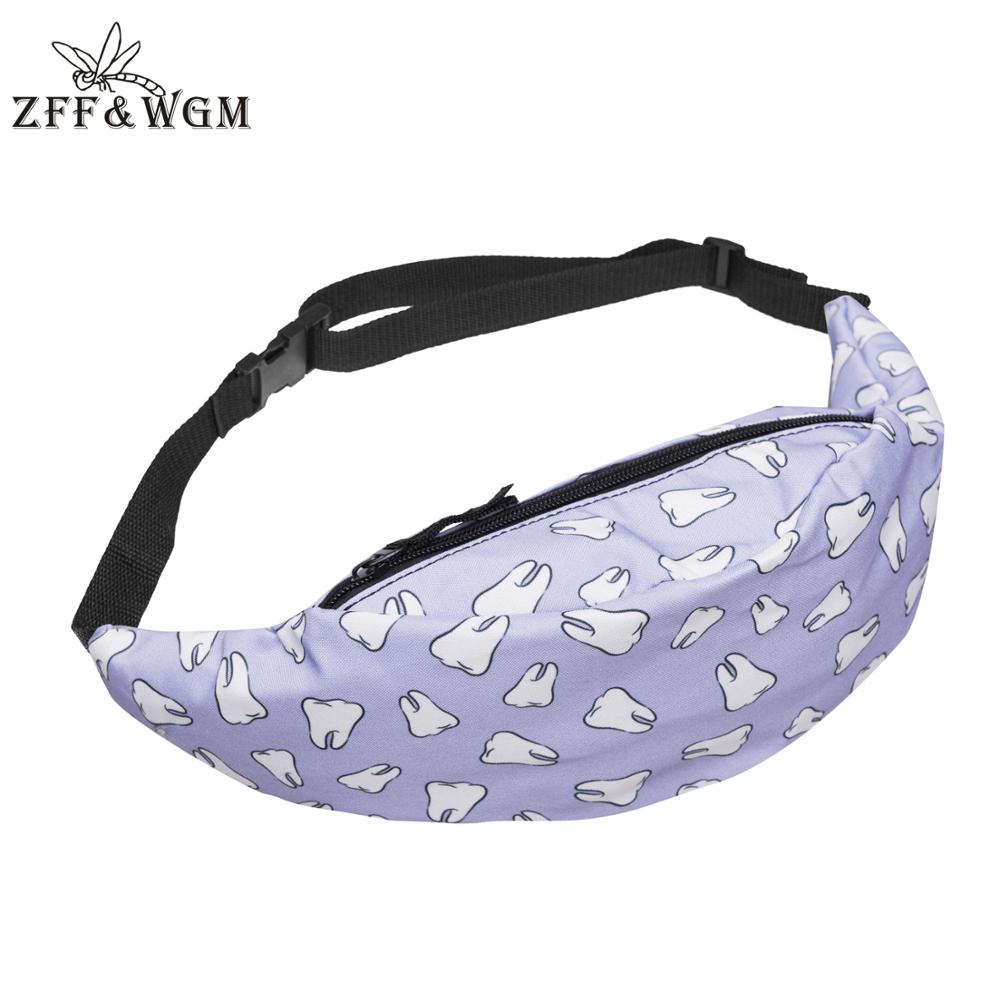 Zff & wgm impressão 3d sacos de peito bolsa de telefone e bolsa 2020 moda designer fanny pacote para homens roxo zíper tecido banbana saco