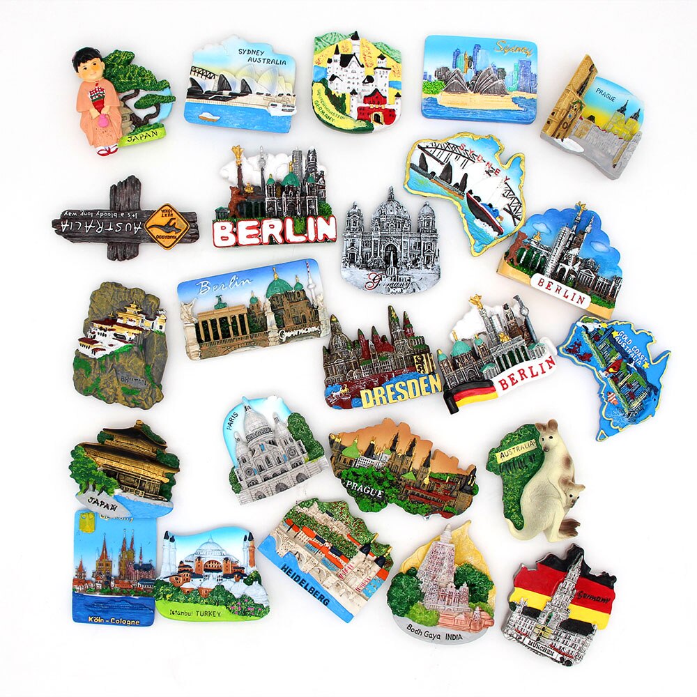 Magnetisk 3d køleskab klistermærke verdenstur køleskab magneter bhutan japan tyskland tyrkiet australien rejse souvenir samling