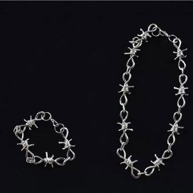 1 Set Mannen Punk Gothic Lichtmetalen Prikkeldraad Brambles Ketting Armband
