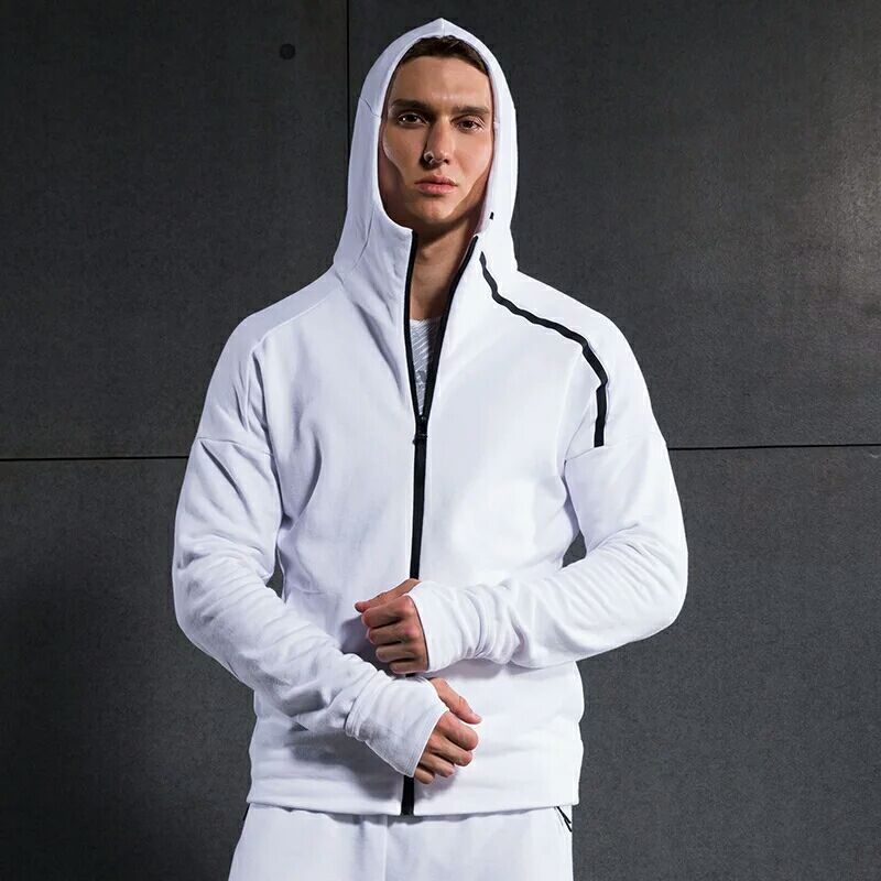 Men Running Jackets Sweater Compression Outdoor Sports Soccer Football GYM Tights Fitness Hooded Jacket Reflective zipper