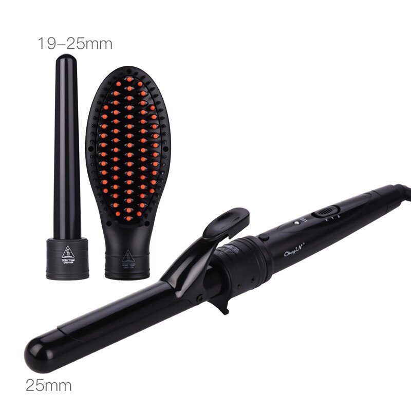 3 In 1 Temperature Control Styling Tools Ceramic Cone Hair Curling Iron Tong Electric Hair Curler Roller Curling Wand Waver 3536: White