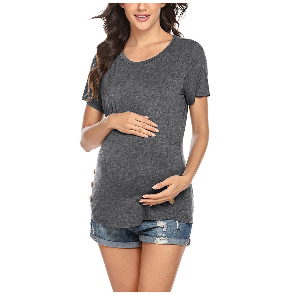 Ropa de maternidad para mujer, Túnica de manga corta con botón en el lateral, Tops de lactancia, ropa para embarazada # GH, verano