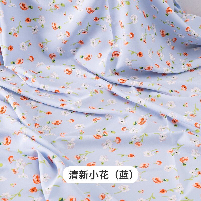 Micro Elastic Floral Chiffon Fabric By The Meter Impervious Printed Wave Point Dress Lining Shirt Sewing Diy Flowers Brocade: Fresh floret (blue)