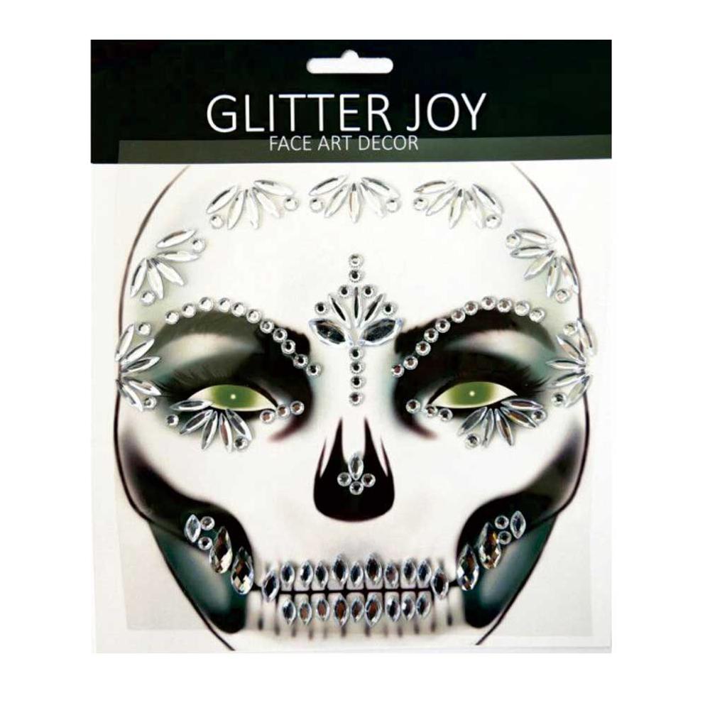 HFG19 Clear Festival Skull Bone Face Jewel Rhinestone Sticker for Carnival Night Clubbing Makeup Body Art