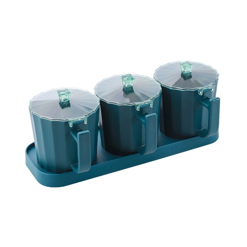 Kitchen Spice jar Set Multi-grids Seasoning Box With Lids Spoon Plastic Pepper Salt Condiment Bottle Kitchen Tools Accessories: blue 3 grids