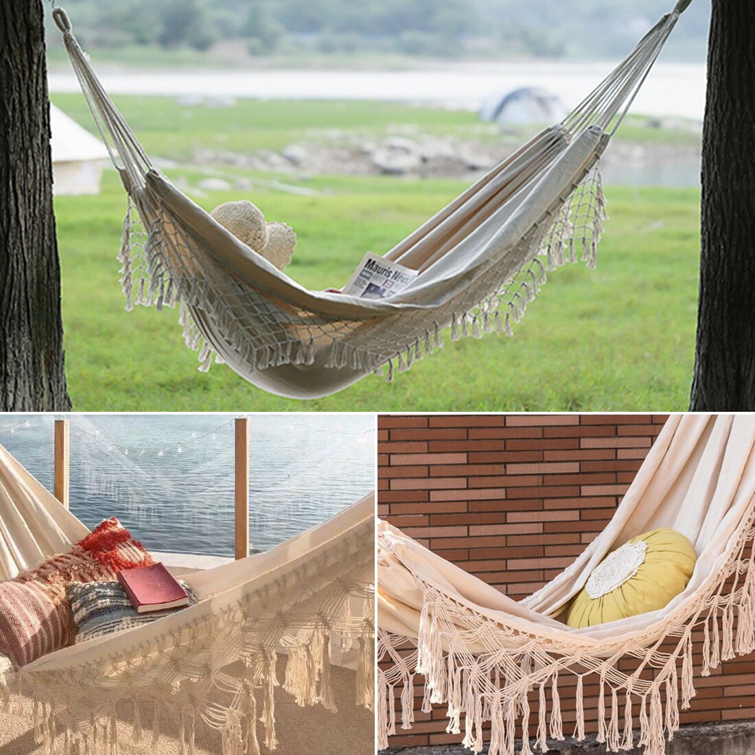 240cm*150cm hammock bohemian style Brazilian lace tassel luxury double hammock mesh chair indoor hanging swing home decoration