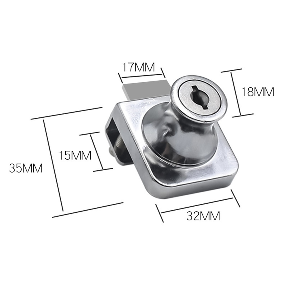 Glass Wine Cabinet Door Lock Zinc Alloy Mobile Phone Counter Lock Glass Cabinet Lock Display Showcase Glass Locks: 35x32mm-Sliver