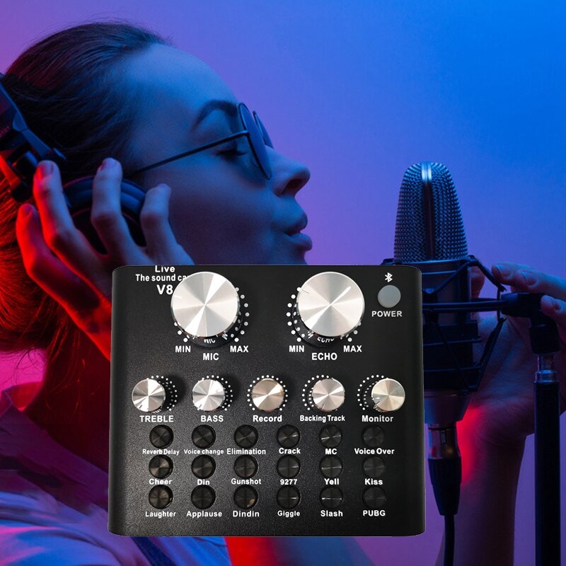 Live Sound Card Portable o Mixer DJ Sound Mixer for Recording Microphone Guitar External Computer Phone