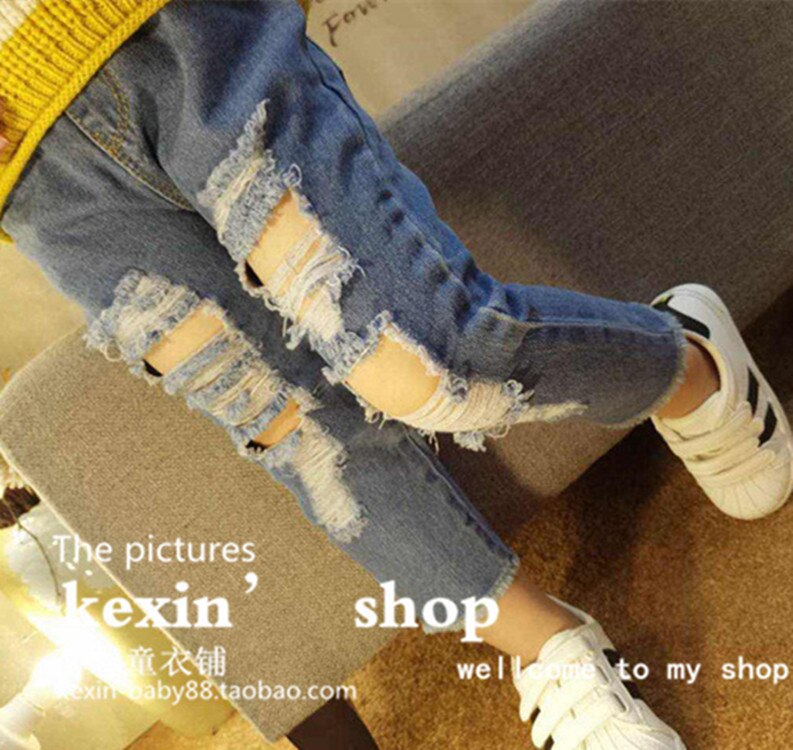 Kids Broek Baby Jongens Meisjes Gebroken Gat Broek broek Jeans Jongen Meisje Denim Broek Casual Gescheurde Jeans Kinderen kleding: 7T