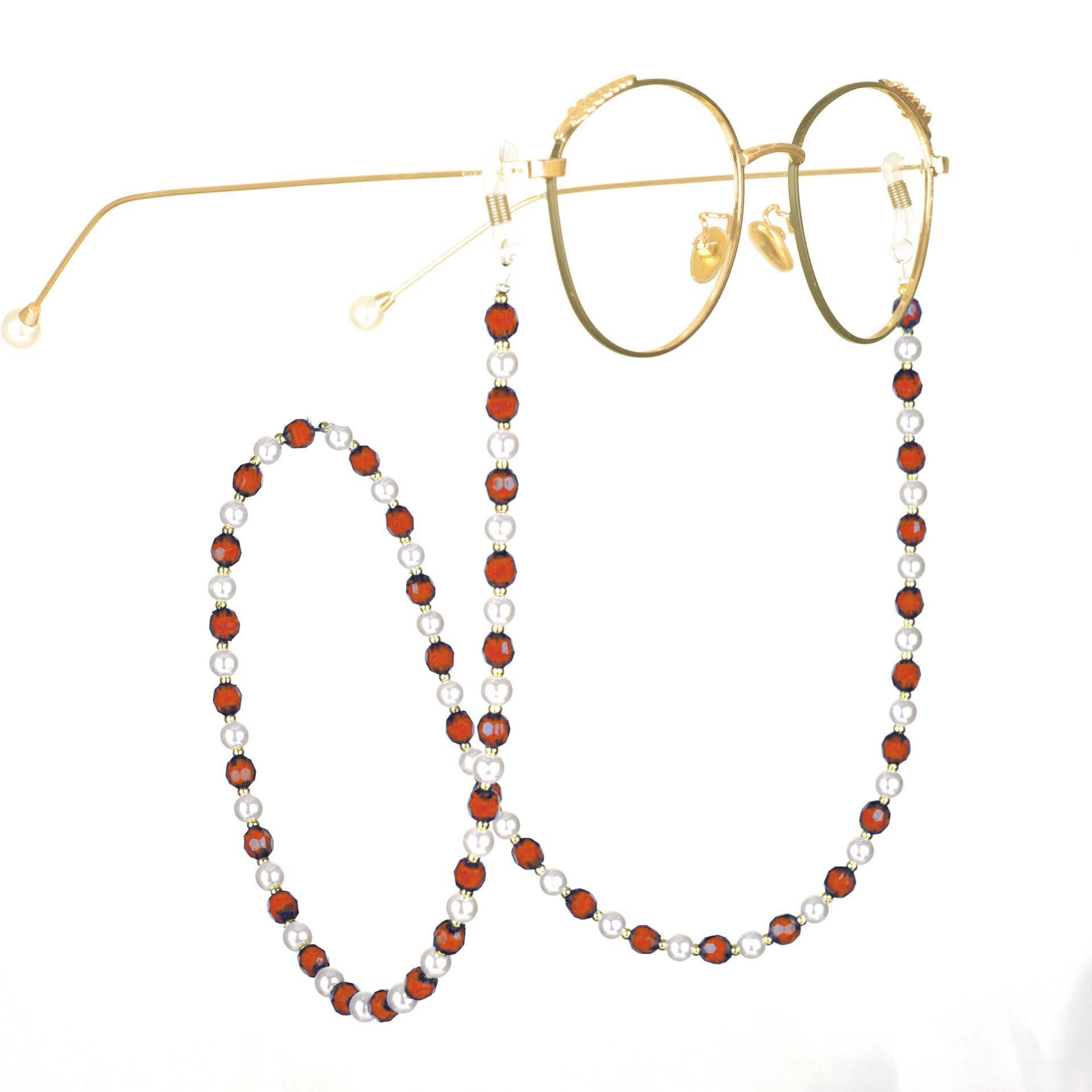 4 pièces chaîne de lunettes retenue strass perlé cordon cordon de lecture lunettes support de sangle collier accessoires de: Golden - Maroon