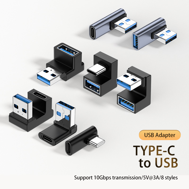 NNBILI 3A Typ C Kolanko USB 3.1 Adapter kabla do ładowania danych Konwerter dla Androida Adapter OTG 90/180 stopni Szybkie ładowanie 10 Gb/s