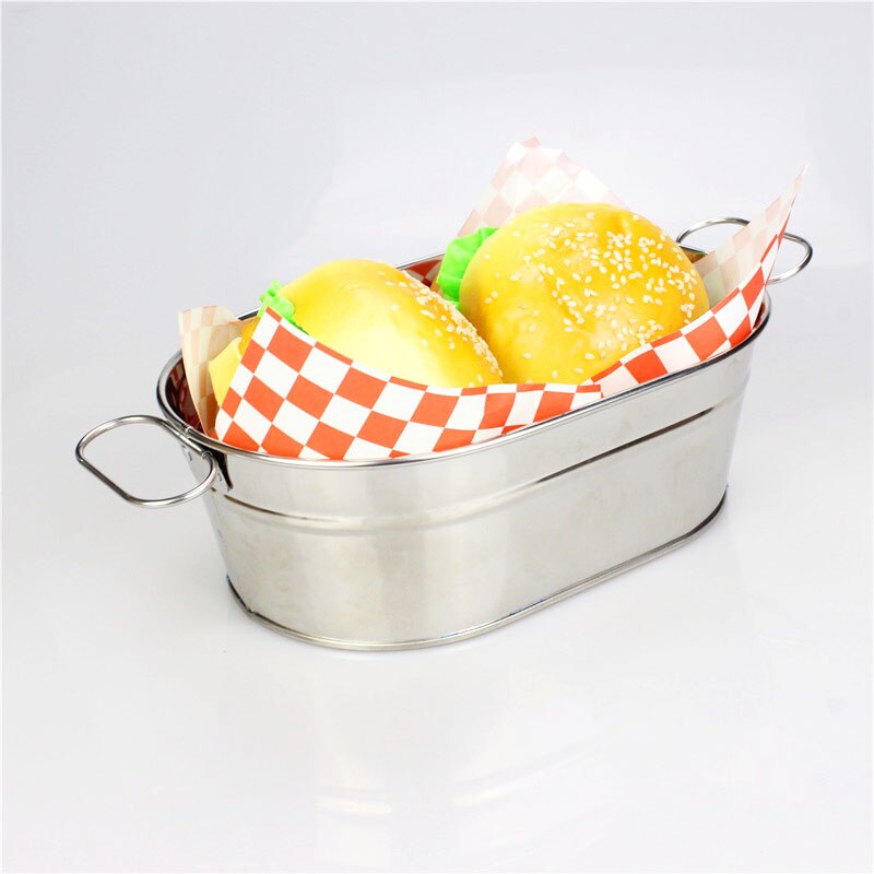 OSKYER roestvrij staal voedsel opslag emmers dikker metalen ovale food grade snack emmer frieten container snack emmer