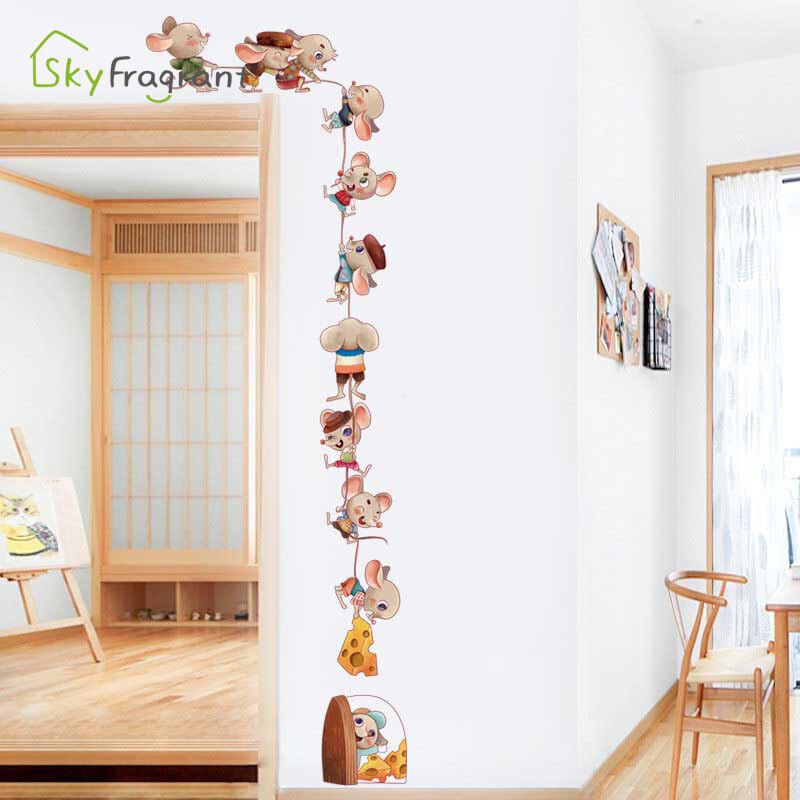 Cartoon Mouse Family Kids Room Decor Self-adhesive Cute Mice Stickers Home Decor Living Room Decoration Background Wall Sticker