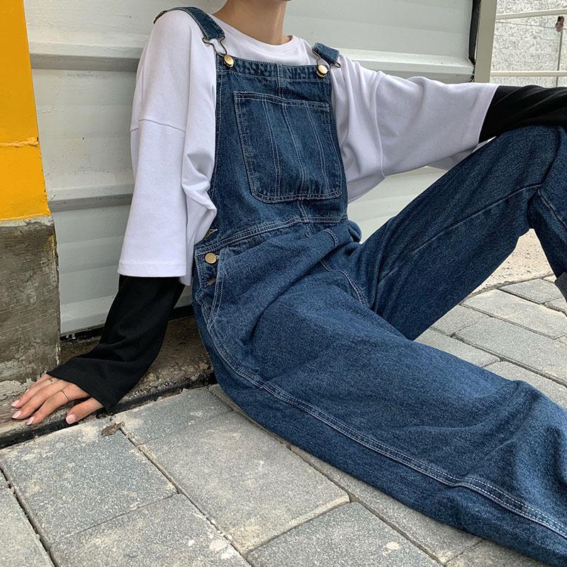 Femme jean pantalon Style japonais vêtements de travail jarretelle pantalon stylé fille ample droit mignon Vintage Style Vintage jean